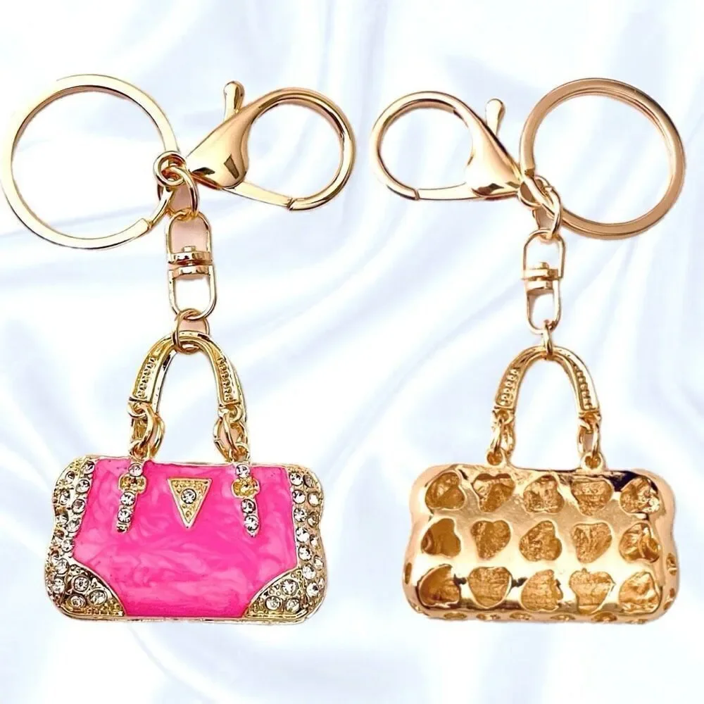 NWT Gorgeous Pink Gold Bling Metal Purse Handbag Lobster  Keyring Key holder